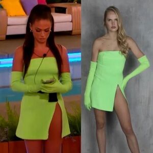 New Miscreants London Cupid Mini Split Dress & Gloves - Green UK 8 NWOT